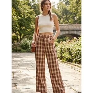 Unique Vintage Plaid Wide-Leg Pants